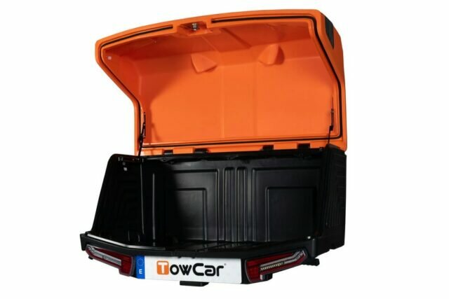 TowBox V3 | Trekhaakbagagebox | Urban Black - Orange open