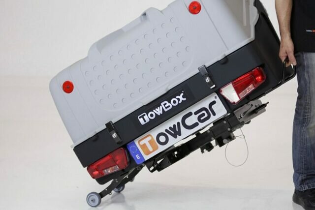 TowBox V1 trekhaak bagagebox grijs gekanteld