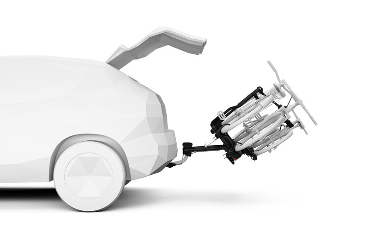 Thule EasyFold 3 | foldable bike add-on | gemonteerd op thule easyfold | voor 3 fietsen gekanteld 